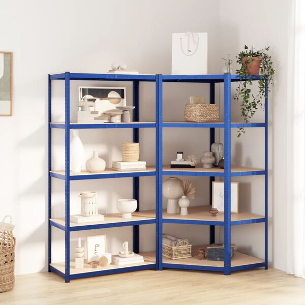 vidaXL Regale mit 5 B&ouml;den 2 Stk. Blau Stahl & Holzwerkstoff