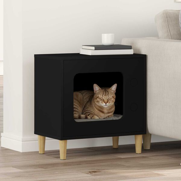 vidaXL Katzenhaus Schwarz 51 x 30 x 52 cm Holzwerkstoff