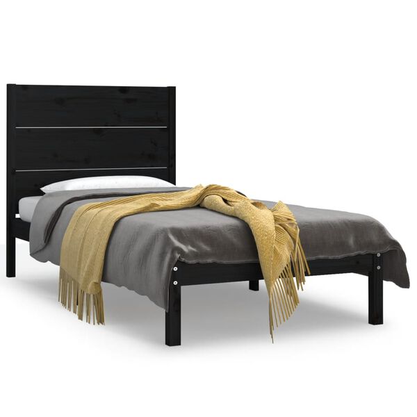 vidaXL Massivholzbett Schwarz Kiefer 100x200 cm