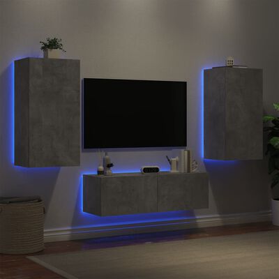 vidaXL 3-tlg. TV-Wohnwand mit LED-Leuchten Betongrau