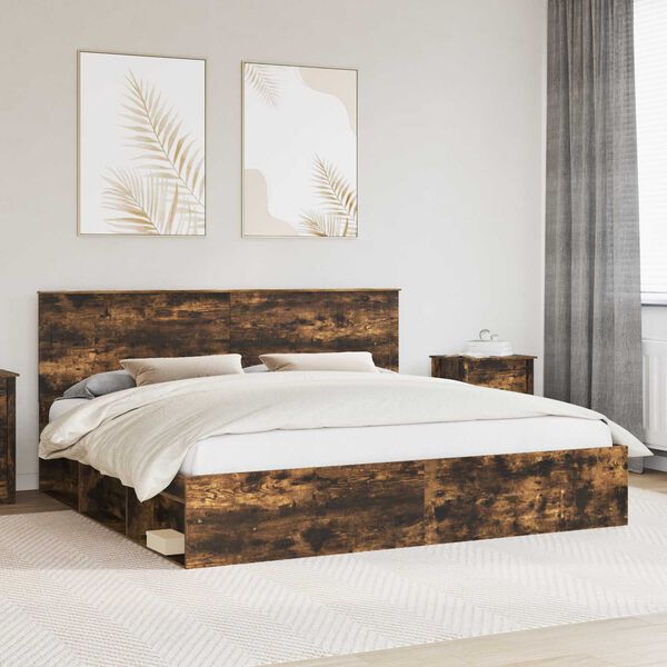 vidaXL Bettrahmen Ger&auml;ucherte Eiche 200 x 200 cm Massives Kiefernholz
