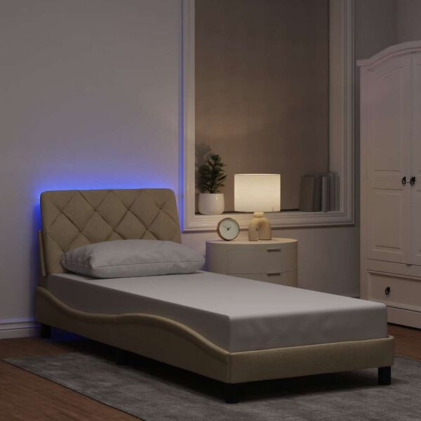 vidaXL Bettgestell mit LED ohne Matratze Creme 80x200 cm Stoff