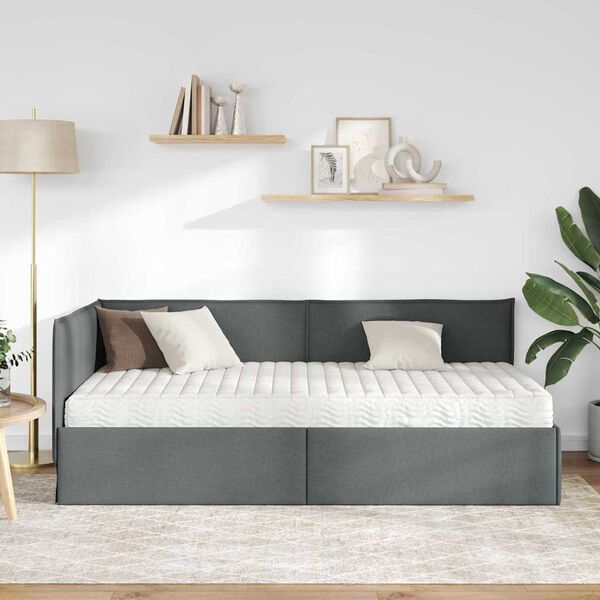 vidaXL Eckbettgestell mit Matratze mit Kopfteil 2 pcs Grau Samt