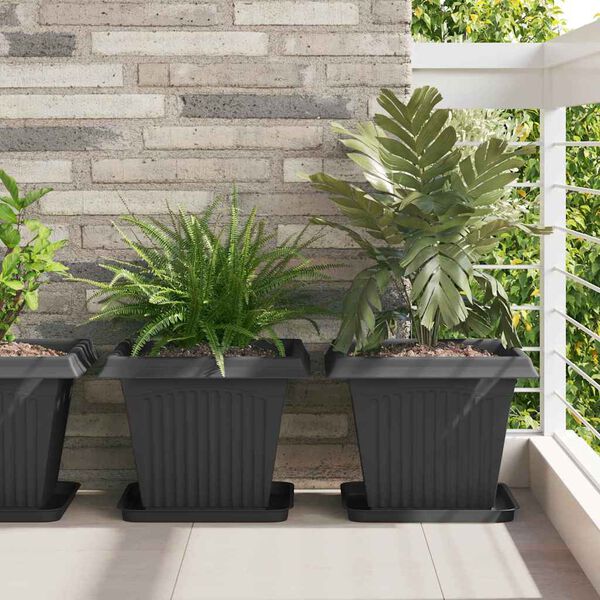 vidaXL Quadratischer Blumentopf 24 pcs Schwarz 38 x 38 x 30 cm