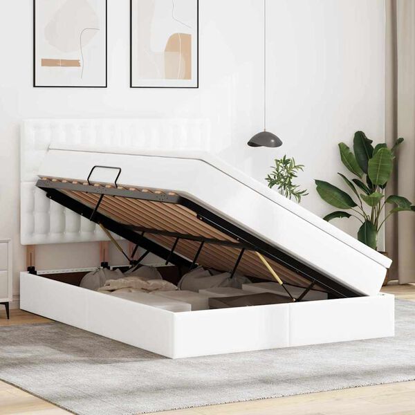 vidaXL Bett mit Stauraum und LED Reinwei&szlig; 140 x 200 cm Kunstleder