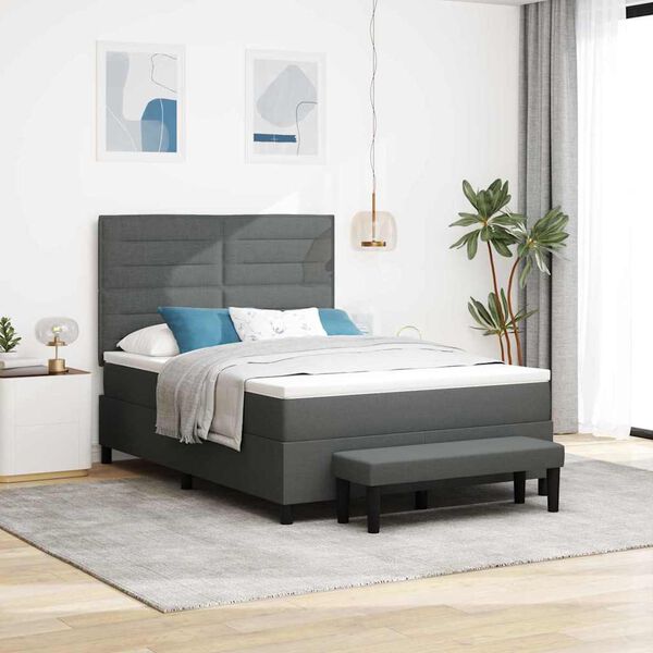 vidaXL Boxspringbett mit Matratze Dunkelgrau 140 x 190 cm Stoff