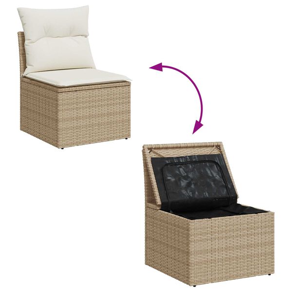 vidaXL Garten-Sofa-Set mit Kissen mit Kissen 9 pcs Beige Poly Rattan