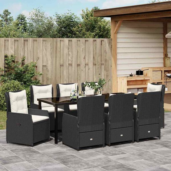 vidaXL Garten Essgruppe 9 pcs Schwarz Poly-Rattan