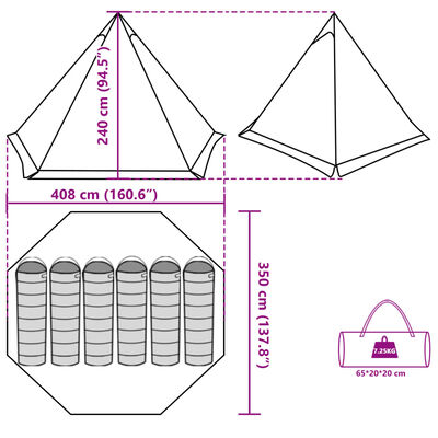 vidaXL Tipi-Familienzelt 6 Personen Braun Wasserdicht