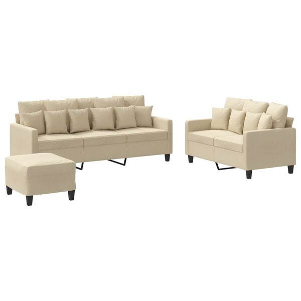 vidaXL 3-tlg. Sofagarnitur mit Kissen Creme Stoff