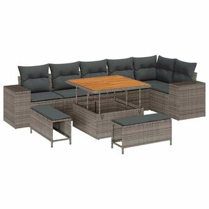 vidaXL Gartensofa-set 9 stk. Grau Poly-Rattan
