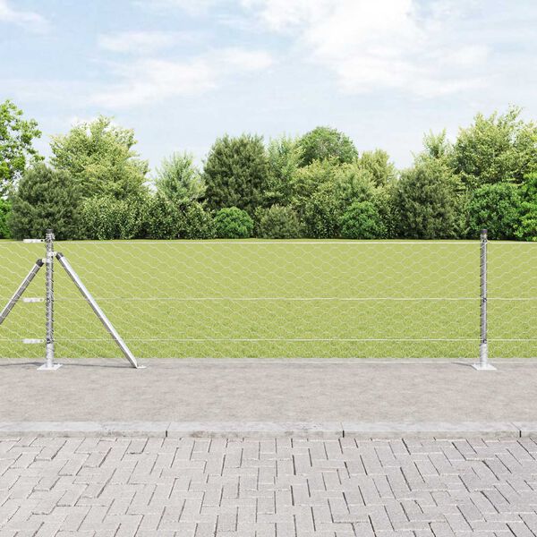 vidaXL Zaunpfosten Silber 25 x 0,6 m (50 mm Maschen) Stahl