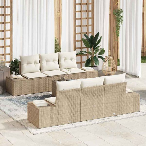vidaXL Garten-Sofa-Set mit Kissen 8 pcs Beige und Creme Poly-Rattan