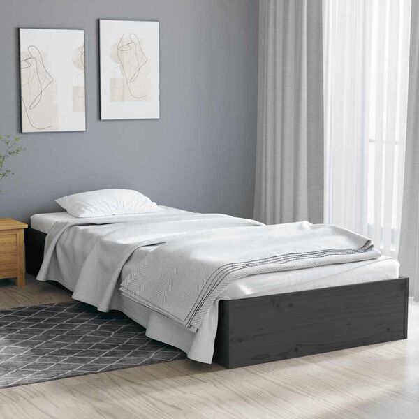 vidaXL Massivholzbett Grau 75x190 cm