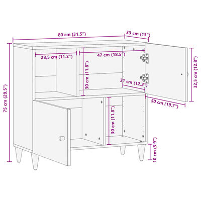 vidaXL Beistellschrank 80x33x75 cm Massivholz Mango