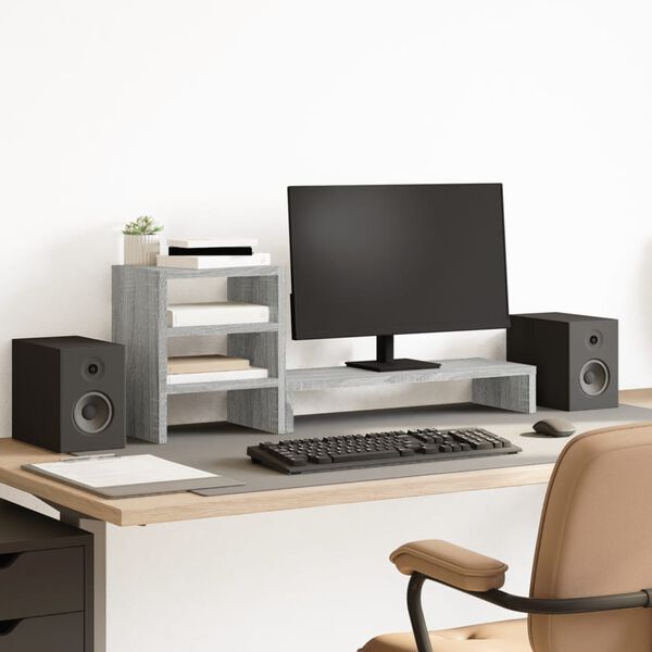 vidaXL Monitorst&auml;nder mit Schreibtisch-Organizer Grau Sonoma