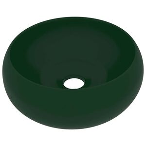 vidaXL Luxuri&ouml;ses Waschbecken Rund Matt Dunkelgr&uuml;n 40x15 cm Keramik