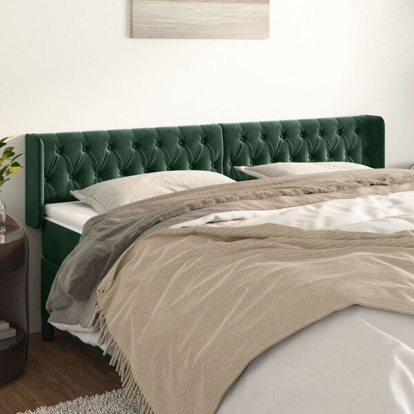 vidaXL Kopfteil mit Ohren Dunkelgr&uuml;n 203x16x78/88 cm Samt