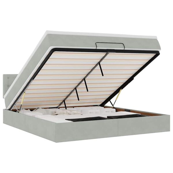 vidaXL Ottoman-Bett mit Matratze & LEDs Hellgrau 180x200 cm Samt