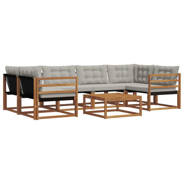 vidaXL Outdoor-Sofagarnitur mit Kissen 7 pcs Nat&uuml;rlich und Hellgrau