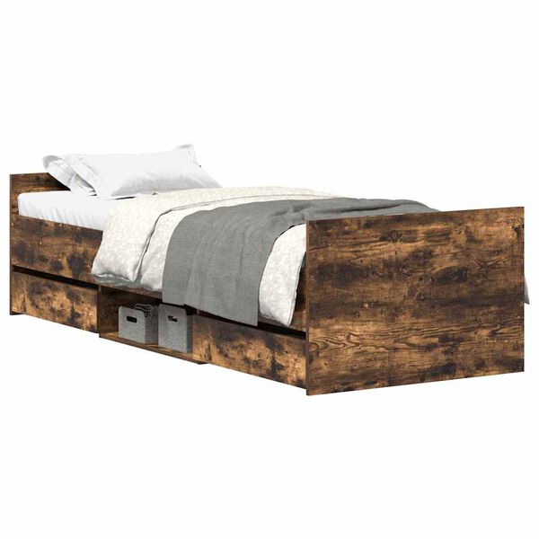 vidaXL Bettgestell mit Kopf- und Fu&szlig;teil R&auml;uchereiche 75x190 cm