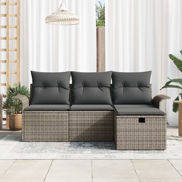 vidaXL Gartensofa-set mit Kissen mit Speicher 4 pcs Grau Poly-Rattan