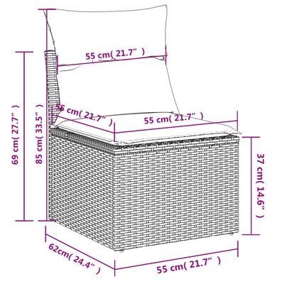 vidaXL 7-tlg. Garten-Sofagarnitur mit Kissen Schwarz Poly Rattan