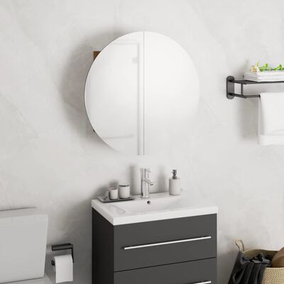 vidaXL Badezimmerschrank mit Rundem Spiegel & LED Eichen-Optik