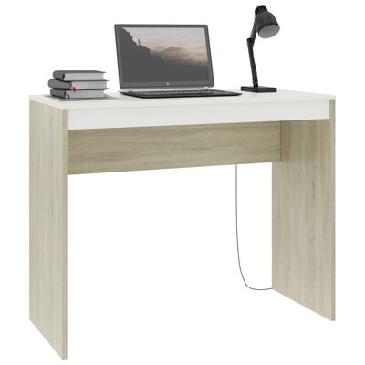 vidaXL Schreibtisch Weiß und Sonoma-Eiche 90x40x72 cm Holzwerkstoff