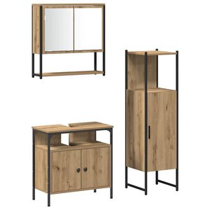 vidaXL Badezimmerm&ouml;bel-Set mit Regal mit T&uuml;r 3 pcs Braun Holzwerkstoff