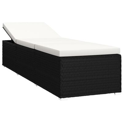 vidaXL Sonnenliege mit Auflage und Teetisch Poly Rattan Schwarz