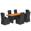 vidaXL 7-tlg. Garten-Essgruppe mit Kissen Schwarz Poly Rattan