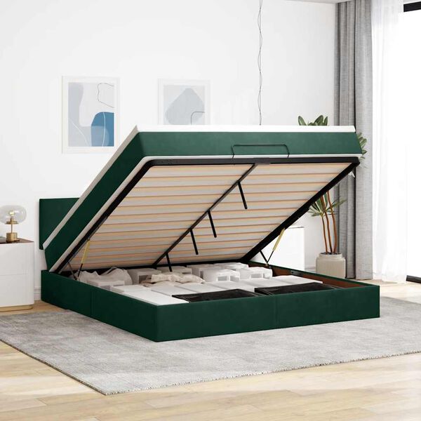 vidaXL Ottoman-Bett mit Matratze Dunkelgr&uuml;n 180x200 cm Samt