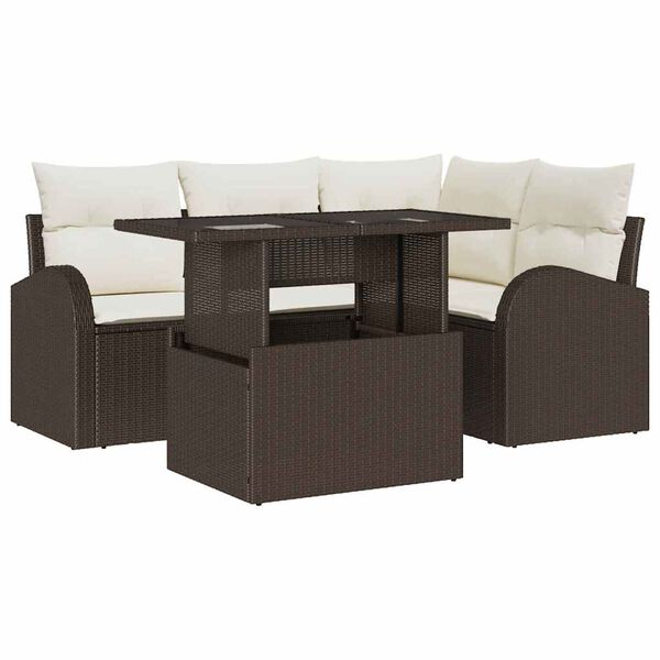 vidaXL Gartensofa-set mit Kissen mit Speicher 5 pcs Braun Poly Rattan