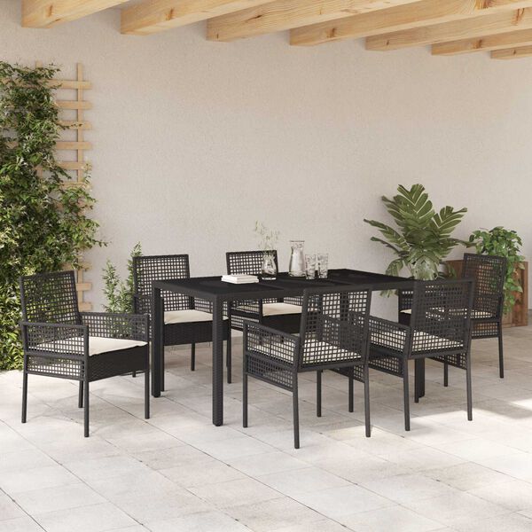vidaXL Garten Essgruppe 7 pcs Schwarz Poly-Rattan