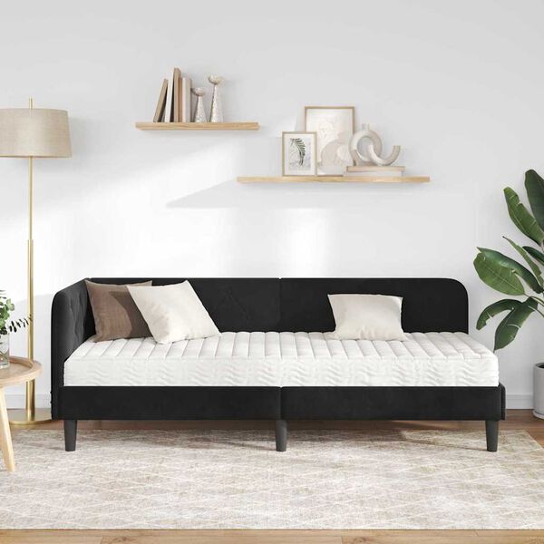 vidaXL Eckbettgestell mit Matratze Schwarz 80 x 200 cm Samt