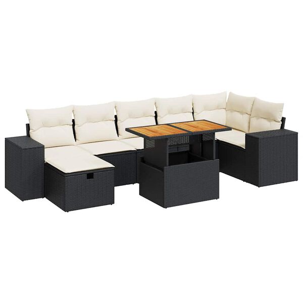 vidaXL 5tlg. Garten-Sofagarnitur mit Kissen Schwarz Poly Rattan Akazie