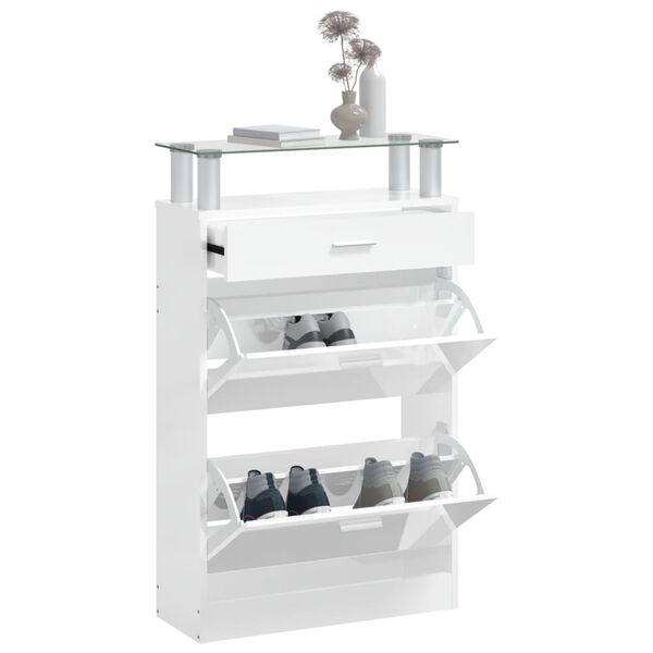 vidaXL Schuhschrank Hochglanz-Wei&szlig; 63x24x104 cm Holzwerkstoff