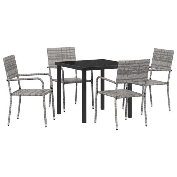vidaXL Garten Essgruppe mit Kissen 5 pcs Grau Poly-Rattan