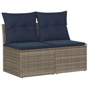 vidaXL 2-tlg. Garten-Sofagarnitur mit Kissen Grau Poly Rattan Akazie