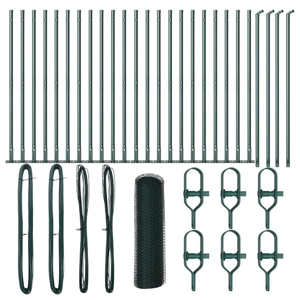 vidaXL Zaun mit Pfosten Gr&uuml;n 0,5 x 50 m PVC-beschichteter Stahl