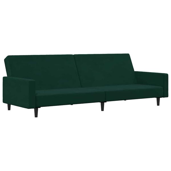 vidaXL Schlafsofa 2-Sitzer mit Fu&szlig;hocker Dunkelgr&uuml;n Samt