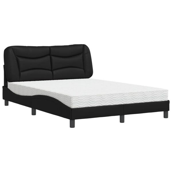vidaXL Bett mit Matratze "Hvar" Schwarz 140x190 cm Kunstleder