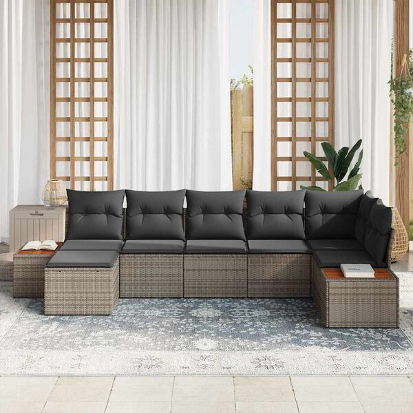 vidaXL Gartensofa-set mit Kissen 7 pcs Grau Poly Rattan