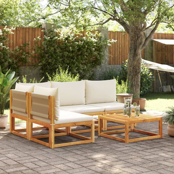 vidaXL 5-tlg. Gartensofa-Set mit Kissen Holz Akazie & Seil