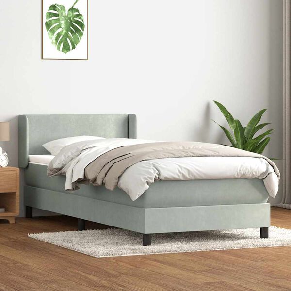 vidaXL Boxspringbett mit Matratze Hellgrau 100x220 cm Samt