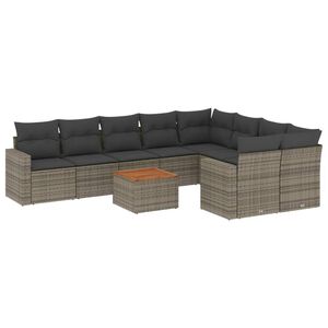 vidaXL 10-tlg. Garten-Sofagarnitur mit Kissen Grau Poly Rattan