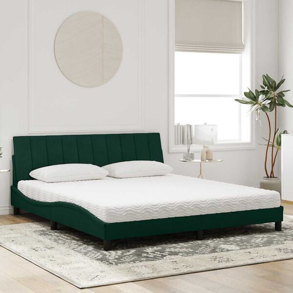 vidaXL Bett mit Matratze "Hanko" Dunkelgr&uuml;n 180x200 cm Samt