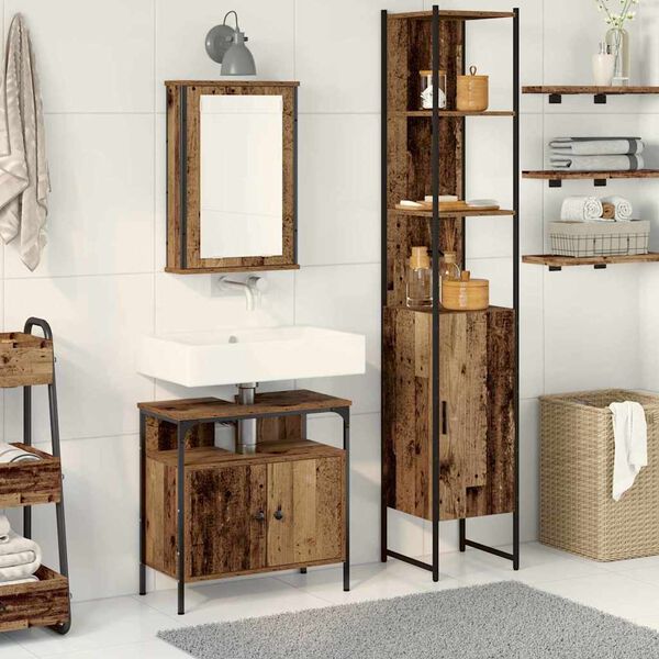 vidaXL Badezimmerm&ouml;bel Set mit Regal 3 pcs Altholz Holzwerkstoff