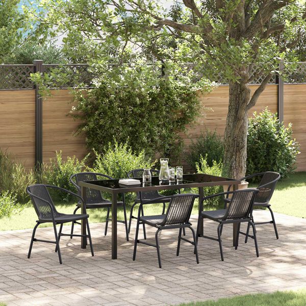 vidaXL Garten Essgruppe 7 pcs Schwarz Pulverbeschichteter Stahl